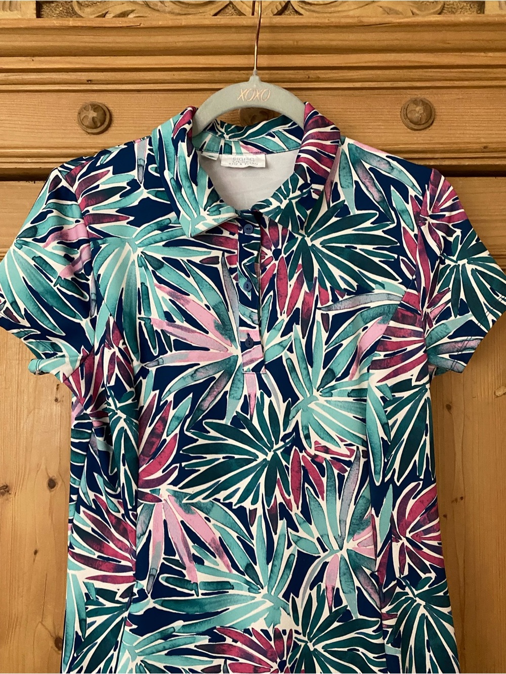 Sigrid Olsen Tropical Print Golf or Tennis Dress in Aqua, Pink and Navy - Picture 10 of 12